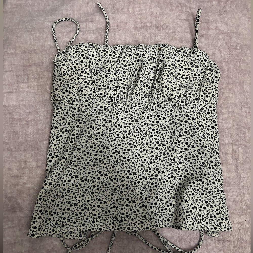 • beige & black floral open back tank top
